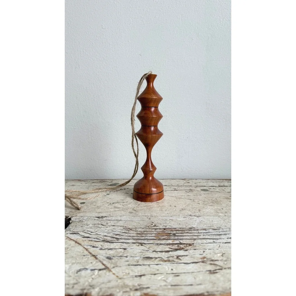Hand Turned Wood Light Pull Hanging Ornament Geometric Spindle 8.5 Inch
